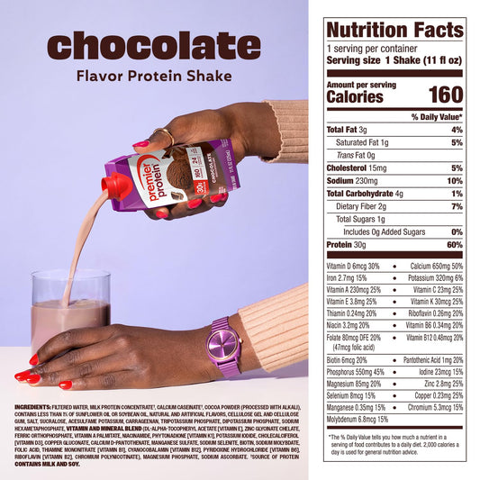 Premier Protein Shake, Chocolate, 30g Protein, No Added Sugar, 24 Vitamins