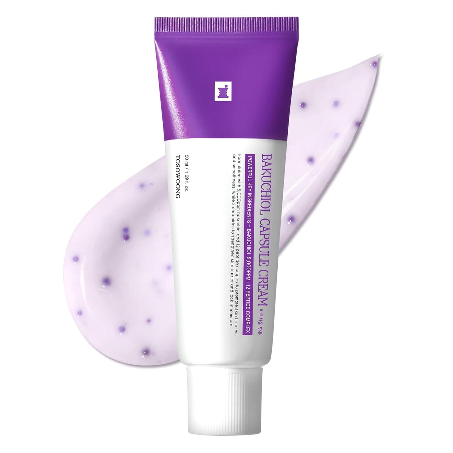 TOSOWOONG Bakuchiol Capsule Cream, High Purity Bakuchiol 5,000ppm, Retinol Alternative Wrinkle Care, Firming Anti Aging Moisturizer, 12 Peptides, 3 Ceramides, Korean Skincare, 50ml / 1.69 fl. oz.