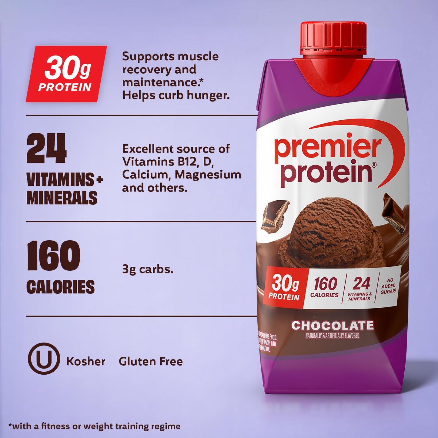 Premier Protein Shake, Chocolate, 30g Protein, No Added Sugar, 24 Vitamins