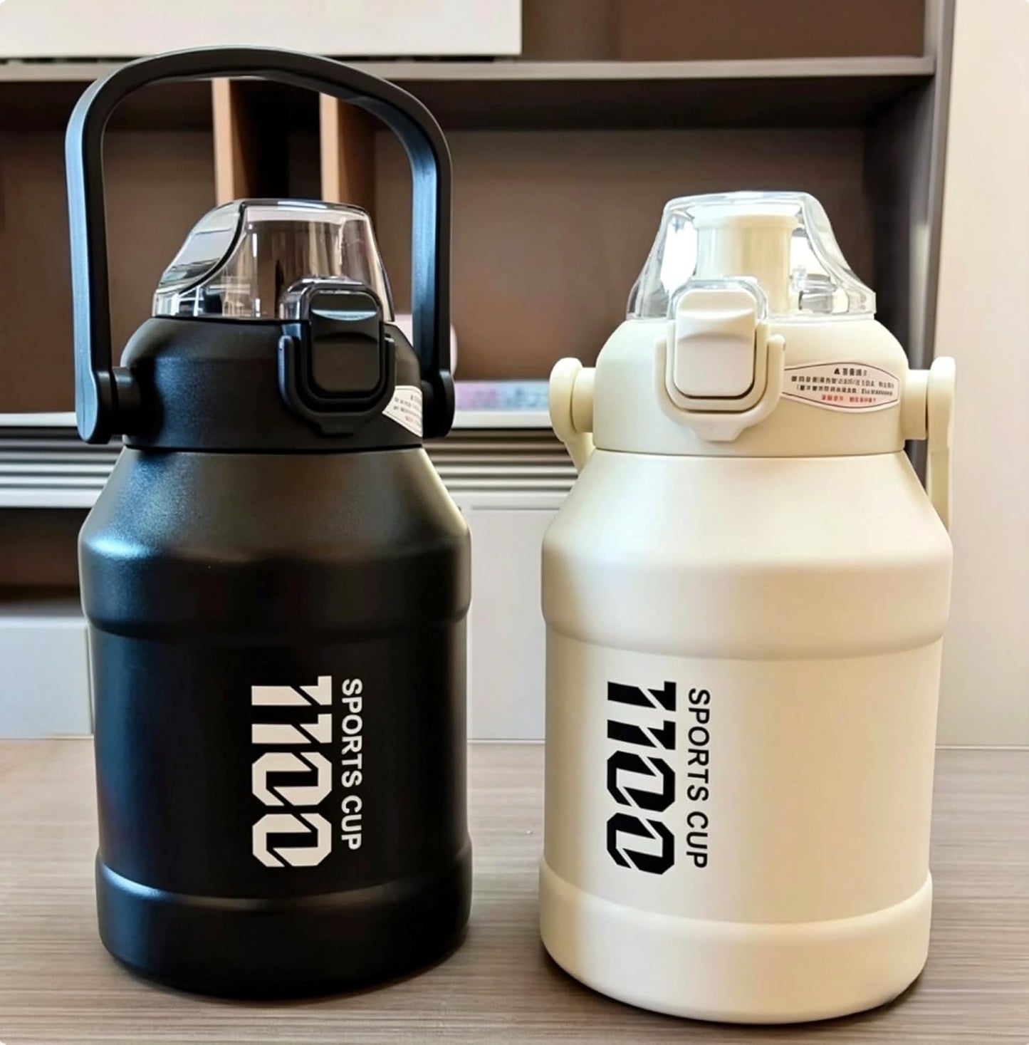 38oz (1100ml) Insulated Water Bottle, 316 Stainless Steel Sports Water Jug with Handle & Flip Straw Lid, Leak-Proof Double Wall Vacuum Flask for Gym, Hiking, Travel