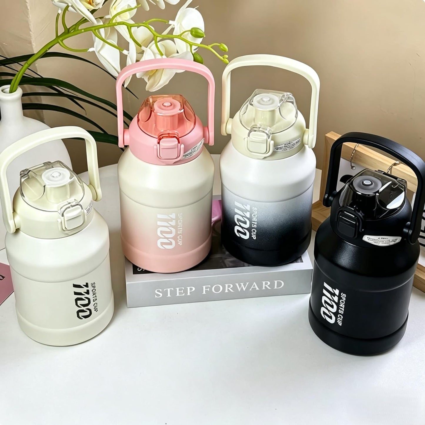 38oz (1100ml) Insulated Water Bottle, 316 Stainless Steel Sports Water Jug with Handle & Flip Straw Lid, Leak-Proof Double Wall Vacuum Flask for Gym, Hiking, Travel