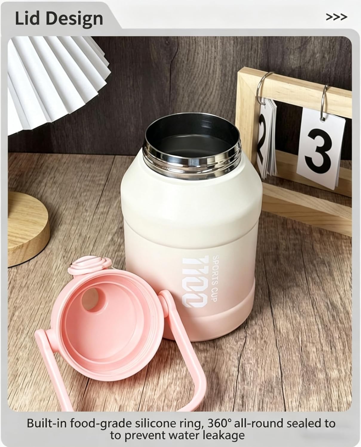 38oz (1100ml) Insulated Water Bottle, 316 Stainless Steel Sports Water Jug with Handle & Flip Straw Lid, Leak-Proof Double Wall Vacuum Flask for Gym, Hiking, Travel