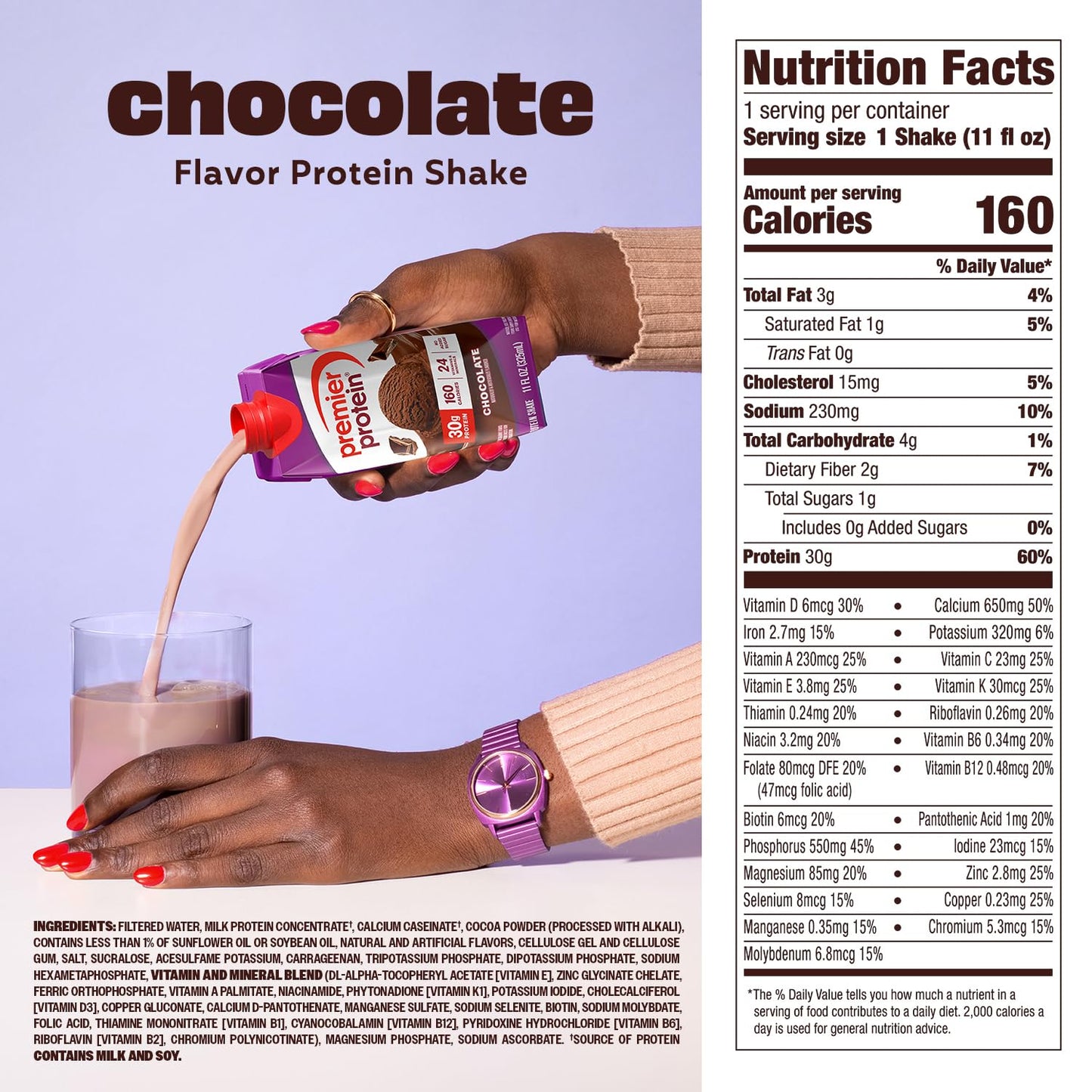 Premier Protein Shake, Chocolate, 30g Protein, No Added Sugar, 24 Vitamins